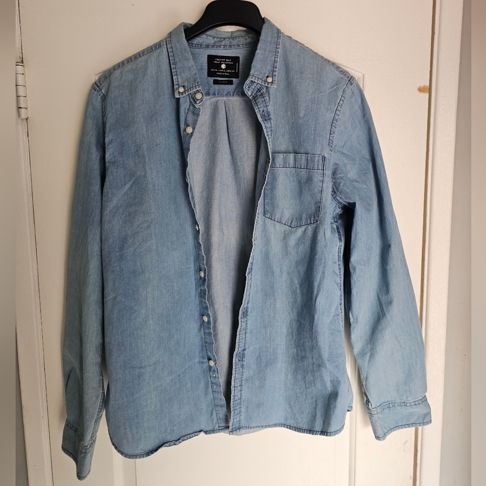 Men's Cactus Man Ricky Singh Shirt Denim Acid Wash XL Button Up Blue